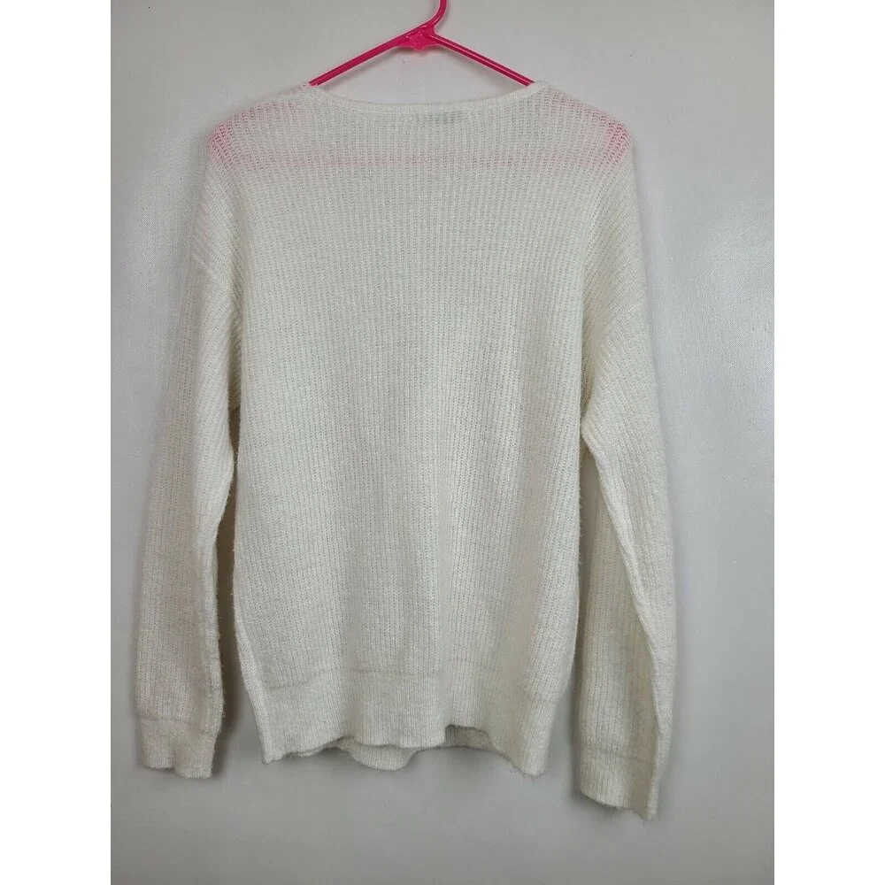 Dex Womens‎ Sweater Size Medium Ivory Twist Front V-Neck Long Sleeve Pullover